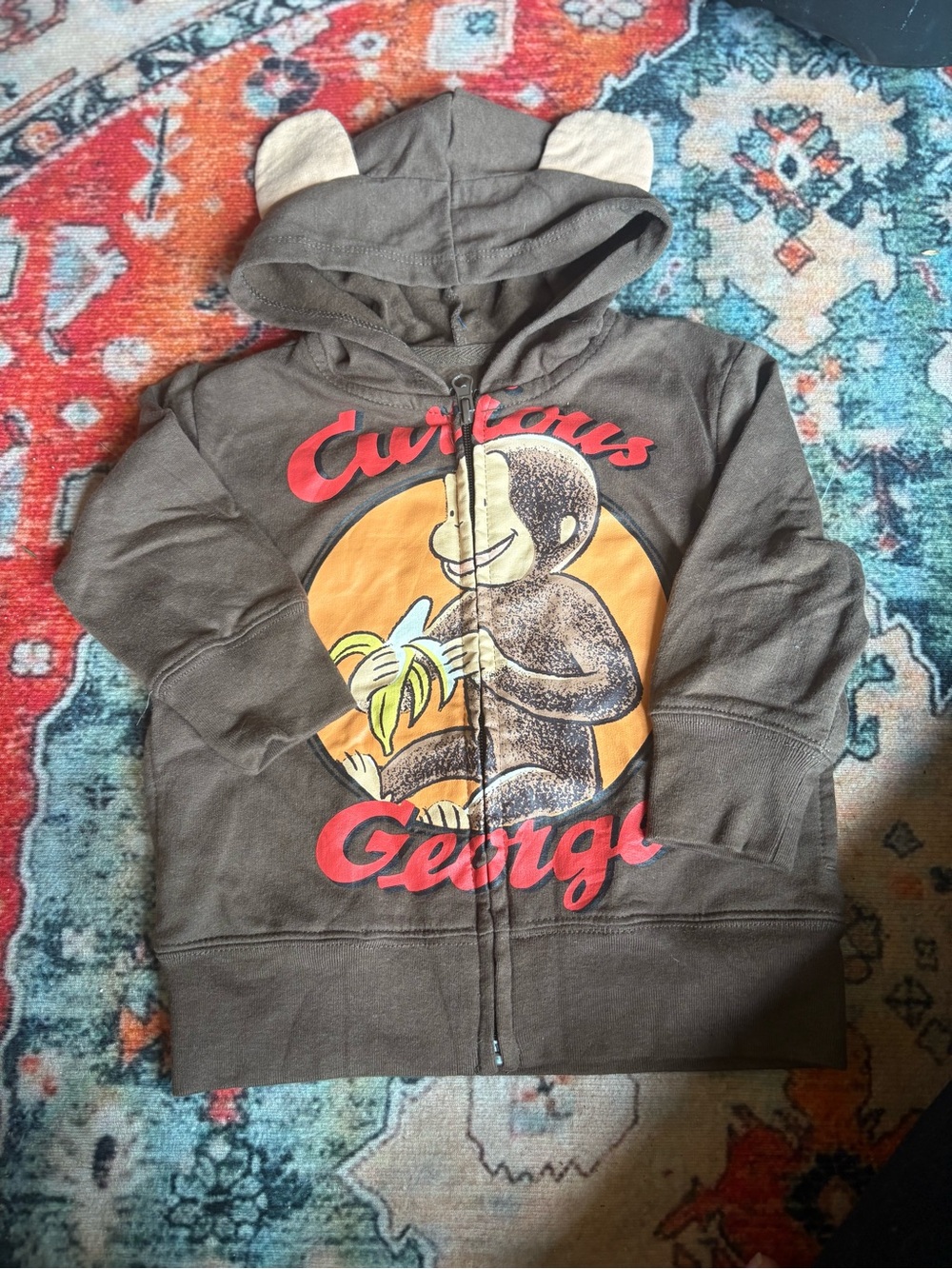 Rare Curious George 2T Zip-Up Hoodie with 3D Ears Brown Monkey Jacket Toddler